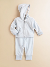 A tracksuit set tailored in classic velour features check lining at the hood.Attached hood with classic check liningZip-front styleFront kangaroo pocketMatching pants with elastic waistCottonMachine washImported A tracksuit set tailored in classic velour features check lining at the hood.Attached hood with classic check liningZip-front styleFront kangaroo pocketMatching pants with elastic waistCottonMachine washImported
