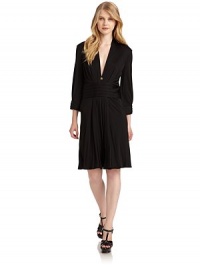 THE LOOKV-neckPleated satin cuffs and waistbandGentle ruchingBack zip closureTHE FITAbout 37 from shoulder to hemTHE MATERIALViscoseCARE & ORIGINDry cleanMade in ItalyModel shown is 5'9½ (176cm) wearing US size 4. THE LOOKV-neckPleated satin cuffs and waistbandGentle ruchingBack zip closureTHE FITAbout 37 from shoulder to hemTHE MATERIALViscoseCARE & ORIGINDry cleanMade in ItalyModel shown is 5'9½ (176cm) wearing US size 4.