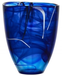 Layered in royal blue and contrasting strokes of black and white, this large glass vase is a true conversation piece. A handmade creation that will add zest to any room. Designed by Anna Ehrner for Kosta Boda. Layered in royal blue and contrasting strokes of black and white, this large glass vase is a true conversation piece. A handmade creation that will add zest to any room. Designed by Anna Ehrner for Kosta Boda.