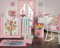 Zutano Owls 4 Piece Crib Bedding Set, Pink Zutano Owls 4 Piece Crib Bedding Set, Pink