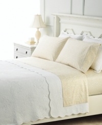 Taking inspiration from vintage linens, the Stenciled Leaves quilt from Martha Stewart Collection captures the essence of traditional summer style. Featuring exquisite tone-on-tone quilting in an allover leaf pattern on pure cotton. Taking inspiration from vintage linens, the Stenciled Leaves quilt from Martha Stewart Collection captures the essence of traditional summer style. Featuring exquisite tone-on-tone quilting in an allover leaf pattern on pure cotton.