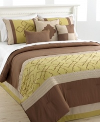 Decidedly modern, the Northgate comforter set offers a fresh look of soothing sophistication. This comprehensive set features an earthy palette embellished with embroidery and pleat details, complete with a coordinating bedskirt and three plush decorative pillows. Decidedly modern, the Northgate comforter set offers a fresh look of soothing sophistication. This comprehensive set features an earthy palette embellished with embroidery and pleat details, complete with a coordinating bedskirt and three plush decorative pillows.
