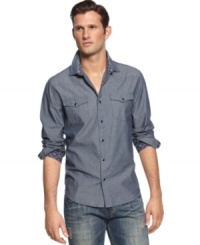 Southwestern style that travels with you. This chambray shirt from Sons of Intrigue is a must-have this summer. Southwestern style that travels with you. This chambray shirt from Sons of Intrigue is a must-have this summer.