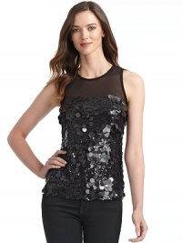 THE LOOKMesh yokeGraduated sequins embellish the chiffon bodySleevelessTHE FITAbout 25 from shoulder to hemTHE MATERIALSilk95% nylon/5% spandexCARE & ORIGINDry cleanImportedModel shown is 5'10 (177cm) wearing US size 4. THE LOOKMesh yokeGraduated sequins embellish the chiffon bodySleevelessTHE FITAbout 25 from shoulder to hemTHE MATERIALSilk95% nylon/5% spandexCARE & ORIGINDry cleanImportedModel shown is 5'10 (177cm) wearing US size 4.