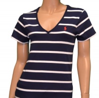 Ralph Lauren Sport Women V-neck Striped Pony Logo T-shirt Ralph Lauren Sport Women V-neck Striped Pony Logo T-shirt
