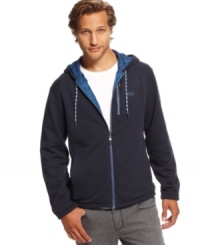 Back-to-back style. This reversible hoodie from Hugo Boss will have you changing your look with confidence. Back-to-back style. This reversible hoodie from Hugo Boss will have you changing your look with confidence.