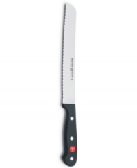 Born for bread. This high-carbon, stain-resistant knife features a serrated blade that expertly handles tough crusts without crushing the soft interior of your favorite loaf. Not just a one-cut wonder, this knife also steps up to large fruits and vegetables with tough exteriors to deliver precision, ease and excellence. Lifetime warranty. Born for bread. This high-carbon, stain-resistant knife features a serrated blade that expertly handles tough crusts without crushing the soft interior of your favorite loaf. Not just a one-cut wonder, this knife also steps up to large fruits and vegetables with tough exteriors to deliver precision, ease and excellence. Lifetime warranty.