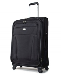 You're on a roll with the effortless mobility of this fully-stocked bag! Four multi-directional wheels head in whatever direction you do with no added weight to your arm and incredible convenience in a packed terminal. Expands for extra space and offers endless amenities to sort your baggage! 10-year warranty. You're on a roll with the effortless mobility of this fully-stocked bag! Four multi-directional wheels head in whatever direction you do with no added weight to your arm and incredible convenience in a packed terminal. Expands for extra space and offers endless amenities to sort your baggage! 10-year warranty.