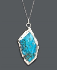 The perfect style for the free-spirited girl. This asymmetrical turquoise pendant (25-30 mm) has an earthy look and feel. Setting and chain crafted in sterling silver. Approximate length: 24 inches. Approximate drop: 2-1/2 inches.