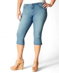 Spring into a slimming look with Levi's plus size capri jeans, enhanced by a tummy control panel for a flattering fit. Spring into a slimming look with Levi's plus size capri jeans, enhanced by a tummy control panel for a flattering fit.