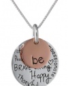 Two-Tone Sterling Silver with Rose Gold Flashed Be Kind Free True Brave Strong Happy Thankful Compassionate Two Charm Graffiti Necklace, 18