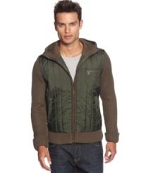 Update your outerwear with an urban touch and this modern hooded sweater-jacket from Marc New York. Update your outerwear with an urban touch and this modern hooded sweater-jacket from Marc New York.