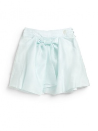 THE LOOKNarrow waistband with side button and loop closuresLogo accent at front waistbandFront bow detail with pleatsConcealed side zipperTHE MATERIALSilkCotton liningCARE & ORIGINDry cleanImported THE LOOKNarrow waistband with side button and loop closuresLogo accent at front waistbandFront bow detail with pleatsConcealed side zipperTHE MATERIALSilkCotton liningCARE & ORIGINDry cleanImported