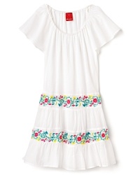 Your country cutie will be plum tickled in this flowing peasant dress, rendered with soft pleats and floral trim. Your country cutie will be plum tickled in this flowing peasant dress, rendered with soft pleats and floral trim.