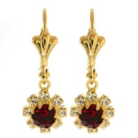 3/4 Red Round Cubic Zirconia CZ Flower Gold Plated Earrings 3/4 Red Round Cubic Zirconia CZ Flower Gold Plated Earrings