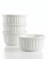 With their classic Corningware design, these French White ramekins complement every cuisine. Made from durable stoneware that's equipped to survive virtually any kitchen environment, 10-year warranty. With their classic Corningware design, these French White ramekins complement every cuisine. Made from durable stoneware that's equipped to survive virtually any kitchen environment, 10-year warranty.