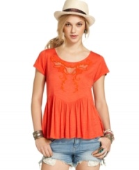 Floral embroidery adds sweetness to this hot-hued Free People top -- perfectly paired over white denim! Floral embroidery adds sweetness to this hot-hued Free People top -- perfectly paired over white denim!