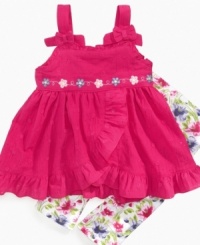 Wrap her up in sweet style with this adorable tank dress and floral legging set from Kids Headquarters. Wrap her up in sweet style with this adorable tank dress and floral legging set from Kids Headquarters.