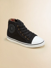 An all-boy basic, Burberry style, in sturdy canvas with an easy-on inside zipper and the embossed Burberry medallion.Lace-up frontSide zipperCotton canvas upperRubber solePadded insoleImported An all-boy basic, Burberry style, in sturdy canvas with an easy-on inside zipper and the embossed Burberry medallion.Lace-up frontSide zipperCotton canvas upperRubber solePadded insoleImported