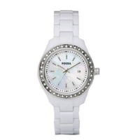 Fossil Women's ES2437 White Resin Bracelet White Mother-Of-Pearl Glitz Analog Dial Watch Fossil Women's ES2437 White Resin Bracelet White Mother-Of-Pearl Glitz Analog Dial Watch