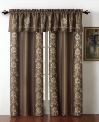 A splash of medallion embroidery cascades along the borders of the Garwood window valance. This combination of vintage-inspired detailing and shimmering color creates a refined look in any room. In addition, its convenient interlining makes for gorgeous draping and year-round energy efficiency. A splash of medallion embroidery cascades along the borders of the Garwood window valance. This combination of vintage-inspired detailing and shimmering color creates a refined look in any room. In addition, its convenient interlining makes for gorgeous draping and year-round energy efficiency.