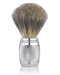 Fusion Chrome Collection combines advanced Gillette technologies with The Art of Shaving quality and craftsmanship to achieve the ultimate shaving experience. The Fusion Chrome Collection SHAVING BRUSH is elegantly handcrafted in polished chrome and designed for comfort and durability, with a micro-textured surface for style and grip. The pure badger hair generates a rich, warm lather, bringing sufficient water to the skin as it softens and lifts the beard, and gently exfoliates for a close and comfortable shave. Fusion Chrome Collection combines advanced Gillette technologies with The Art of Shaving quality and craftsmanship to achieve the ultimate shaving experience. The Fusion Chrome Collection SHAVING BRUSH is elegantly handcrafted in polished chrome and designed for comfort and durability, with a micro-textured surface for style and grip. The pure badger hair generates a rich, warm lather, bringing sufficient water to the skin as it softens and lifts the beard, and gently exfoliates for a close and comfortable shave.