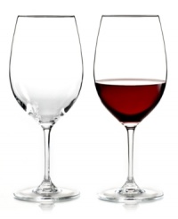Adhering to the Riedel principle of content commands shape, these Vinum wine glasses are generously sized to balance the sweet fruitiness and bitter tannins of young, complex reds. High-quality crystal makes the set as beautiful as it is functional, perfect for any table and occasion. Adhering to the Riedel principle of content commands shape, these Vinum wine glasses are generously sized to balance the sweet fruitiness and bitter tannins of young, complex reds. High-quality crystal makes the set as beautiful as it is functional, perfect for any table and occasion.