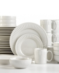 A delicate, Greek-inspired design is set in strong stoneware, creating a beautiful casual dinnerware set from Pfaltzgraff. Microwave and dishwasher safe, this set is ideal for everyday use and keeps your tablescape looking fresh. A delicate, Greek-inspired design is set in strong stoneware, creating a beautiful casual dinnerware set from Pfaltzgraff. Microwave and dishwasher safe, this set is ideal for everyday use and keeps your tablescape looking fresh.