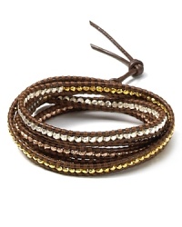 Chan Luu's must have wrap bracelets, crafted of leather cord and multi colored stones, perfect free spirited style. This gold vermeil-embellished piece is a gleaming way to work the look. Chan Luu's must have wrap bracelets, crafted of leather cord and multi colored stones, perfect free spirited style. This gold vermeil-embellished piece is a gleaming way to work the look.