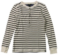 Lauren Jeans Co. Women's Long-Sleeved Striped Henley Shirt (Cream/Navy) Lauren Jeans Co. Women's Long-Sleeved Striped Henley Shirt (Cream/Navy)