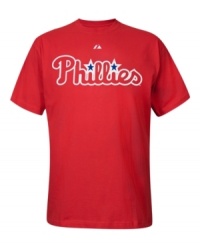 For every pitch, slide and dive, be there to represent your hometown heroes with this Philadelphia Phillies T shirt from Majestic Apparel. For every pitch, slide and dive, be there to represent your hometown heroes with this Philadelphia Phillies T shirt from Majestic Apparel.