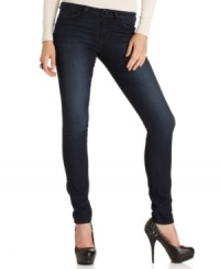 Leopard embroidery at the back pockets add fierce flair to these GUESS dark-wash skinny jeans -- add them to your hot denim arsenal! Leopard embroidery at the back pockets add fierce flair to these GUESS dark-wash skinny jeans -- add them to your hot denim arsenal!