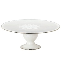 Opal Innocence Cake Plate by Lenox has a wide band decorated with the Opal Innocence leaf pattern, which encircles this plate just inside its platinum rim. The flowing motif is repeated at the center of the plate, as well as on its graceful foot. Use the plate to serve cakes and other desserts. Height: 3 7/8Diameter: 10 3/4 Opal Innocence Cake Plate by Lenox has a wide band decorated with the Opal Innocence leaf pattern, which encircles this plate just inside its platinum rim. The flowing motif is repeated at the center of the plate, as well as on its graceful foot. Use the plate to serve cakes and other desserts. Height: 3 7/8Diameter: 10 3/4
