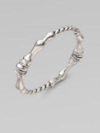 A truly unique design of connecting horse hooves and twisted rope, all in an antiqued-finish. SilvertoneDiameter, about 3½Slip-on styleMade in USA 
