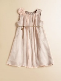Sheer crinkle silk with one gossamer rosette in a special occasion frock that's both sweet and sophisticated.Round neckline with soft pleating, front and backRosette at one shoulderSleevelessSlightly flared shapeSparkle ribbon tie beltBack button-and-loop closeFully linedSilkDry cleanImported Please note: Number of buttons may vary depending on size ordered. Sheer crinkle silk with one gossamer rosette in a special occasion frock that's both sweet and sophisticated.Round neckline with soft pleating, front and backRosette at one shoulderSleevelessSlightly flared shapeSparkle ribbon tie beltBack button-and-loop closeFully linedSilkDry cleanImported Please note: Number of buttons may vary depending on size ordered.