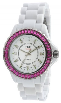 TKO ORLOGI Women's TK608-WFS Ceramix-Ice White Acrylic Pink Crystals Watch