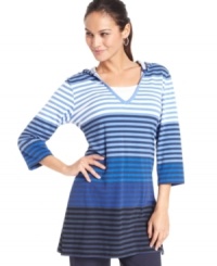 Allover striping has you geared up for the weekend. Style&co. Sport's hooded top is a casual essential! Allover striping has you geared up for the weekend. Style&co. Sport's hooded top is a casual essential!