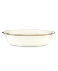 Beautiful in its simplicity, this dinnerware collection features a timeless, elegant design. The pristine white bone china is accented by a single, shimmering band of platinum. The understated beauty will add a refined sophistication to your dining experience for years to come. Beautiful in its simplicity, this dinnerware collection features a timeless, elegant design. The pristine white bone china is accented by a single, shimmering band of platinum. The understated beauty will add a refined sophistication to your dining experience for years to come.