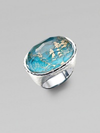 From the Wonderland Collection. A vivid turquoise oval with crushed bronze veining and an over layer of faceted clear quartz sits in a band of hammered sterling silver.Bronze turquoise and clear quartz Sterling silver Width, about 1¼ Imported From the Wonderland Collection. A vivid turquoise oval with crushed bronze veining and an over layer of faceted clear quartz sits in a band of hammered sterling silver.Bronze turquoise and clear quartz Sterling silver Width, about 1¼ Imported