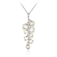 Sterling Silver Swarovski Elements Aurore Boreale Linear Drop Pendant Necklace with Rolo Chain, 18 Sterling Silver Swarovski Elements Aurore Boreale Linear Drop Pendant Necklace with Rolo Chain, 18