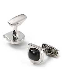 This dapper cufflink finishes your French cuff with the gleam and polish of onyx and silver-tone brass. From the masterful Salvatore Ferragamo. This dapper cufflink finishes your French cuff with the gleam and polish of onyx and silver-tone brass. From the masterful Salvatore Ferragamo.