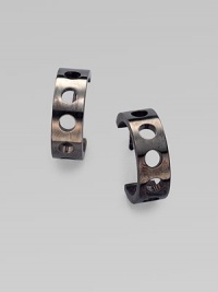 An edgy style with a perforated design. Brass or gunmetal finished brassLength, about 1Post backMade in USA An edgy style with a perforated design. Brass or gunmetal finished brassLength, about 1Post backMade in USA