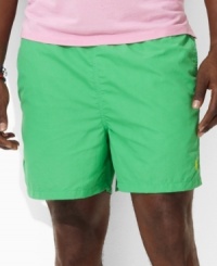 A classic-fitting swim boxer is crafted in a quick-drying cotton-nylon blend with a bright plaid pattern for a preppy look. A classic-fitting swim boxer is crafted in a quick-drying cotton-nylon blend with a bright plaid pattern for a preppy look.