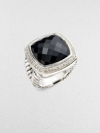 From the Albion Collection. A classic Yurman design, offering a faceted cushion of dramatic black onyx, framed in diamonds, on a split cable band of sterling silver.Diamonds, 0.48 tcw Black onyx Sterling silver About ½ square Imported From the Albion Collection. A classic Yurman design, offering a faceted cushion of dramatic black onyx, framed in diamonds, on a split cable band of sterling silver.Diamonds, 0.48 tcw Black onyx Sterling silver About ½ square Imported