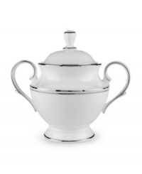 A Lenox classic, the Federal Platinum sugar bowl adds a luxurious note to your table in exquisite white bone china with platinum trim. Coordinating Debut Platinum crystal stemware adds the finishing flourish. A Lenox classic, the Federal Platinum sugar bowl adds a luxurious note to your table in exquisite white bone china with platinum trim. Coordinating Debut Platinum crystal stemware adds the finishing flourish.