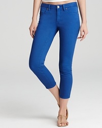 A sleek, skinny silhouette takes to a bold cobalt hue for the perfect warm-weather denim. Pair the Tory Burch crops with a jewel-toned blouse to rock the color blocking trend of the moment. A sleek, skinny silhouette takes to a bold cobalt hue for the perfect warm-weather denim. Pair the Tory Burch crops with a jewel-toned blouse to rock the color blocking trend of the moment.