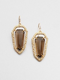 From the Miss Havisham Collection. Faceted, elongated shields softly hued smokey quartz are distinctively framed in a Swarovski crystal-encrusted goldtone prong setting.CrystalSmokey quartzGoldtoneLength, about 2Ear wireMade in USA