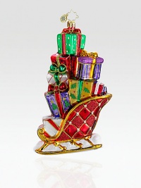 Whether you're a new collector or faithful follower, this glitter-dusted sled of European glass is bound to become a family heirloom. Hand-blownHand-painted7 tallMade in Poland Whether you're a new collector or faithful follower, this glitter-dusted sled of European glass is bound to become a family heirloom. Hand-blownHand-painted7 tallMade in Poland