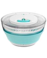 It's easy to make greens! Prep the salads you love right at home with this smart tool, which quickly removes water from produce at the simple tug of the self-retracting cord. Perfect for small spaces, the collapsible design is easy to store and holds up to 5 quarts of your favorite ingredients. It's easy to make greens! Prep the salads you love right at home with this smart tool, which quickly removes water from produce at the simple tug of the self-retracting cord. Perfect for small spaces, the collapsible design is easy to store and holds up to 5 quarts of your favorite ingredients.