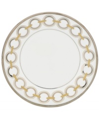 With links of shimmering platinum and gold, this Lenox accent plate lends chic sophistication to understated Solitaire White dinnerware. With links of shimmering platinum and gold, this Lenox accent plate lends chic sophistication to understated Solitaire White dinnerware.